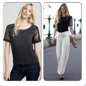 Kersh short sleeve gray sweater w/ sequin sleeves